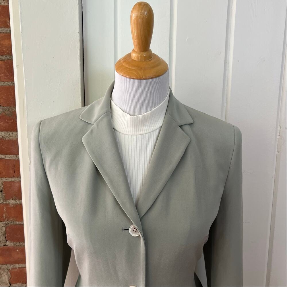 Vintage 90s Rena Rowan Silk Belted Blazer Gray Longline Jacket 4 - Picture 2 of 7